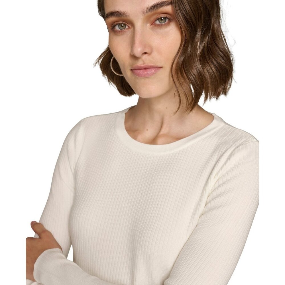 KARL LAGERFELD Asymmetrical Crystal-Trim Ivory Sweater Size S MSRP $119 - Picture 4 of 5